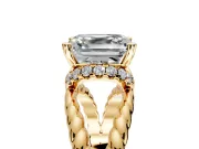 Halo Engagement Ring Setting for Asscher Cut Center with Rope Twist Split Shank and Prong Head in Yellow Gold