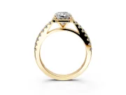 Halo Engagement Ring Setting for Radiant Cut Center with Full Pave Band and Prong Head in Yellow Gold