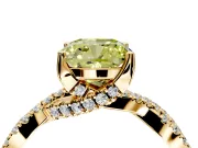 Solitaire Engagement Ring Setting for Fancy Yellow Cushion Cut Center with Narrow Twist Pave Band and Prong Head in Yellow Gold