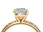 Solitaire Engagement Ring Setting for Cushion Cut Center with XO Engraved Band and Prong Head in Yellow Gold