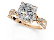 Solitaire Engagement Ring Setting for Cushion Cut Center with Narrow Twist Pave Band and Prong Head in Rose Gold