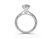 Solitaire Engagement Ring Setting for Fancy Pink Oval Center with Milgrain Cathedral Band and Prong Head in Sterling Silver