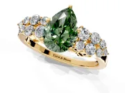 Cluster Engagement Ring Setting for Fancy Green Pear-Shaped Center with 2-Row Shoulder Clusters and Prong Head in Yellow Gold
