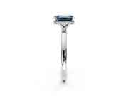 Hidden Halo Engagement Ring Setting for Fancy Blue Emerald Cut Center with Plain Band and Tall Prong Head in Sterling Silver