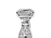 3 Stone Engagement Ring Setting for Asscher Cut Center with Pave Twist Band and Prong Head in Platinum