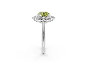 Small-Accent Cluster Halo Engagement Ring Setting for Fancy Yellow Round Cut Center with Plain Band and Prong Head in Sterling Silver