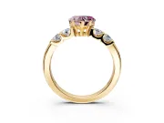 5 Stone Engagement Ring Setting for Fancy Pink Heart-Shaped Center with Plain Band and Prong Head in Yellow Gold