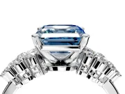 Cluster Engagement Ring Setting for Fancy Blue Asscher Cut Center with 2-Row Shoulder Clusters and Prong Head in White Gold