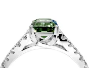Solitaire Engagement Ring Setting for Fancy Green Emerald Cut Center with Partway Pave Band and Prong Head in Platinum