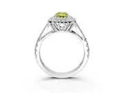 Double Halo Engagement Ring Setting for Fancy Yellow Emerald Cut Center with Narrow Pave Split Shank and Prong Head in Platinum