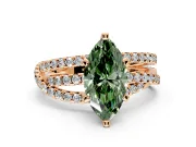 Solitaire Engagement Ring Setting for Fancy Green Marquise Center with Woven 3-Strand Pave Band and Prong Head in Rose Gold
