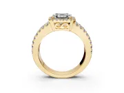 Halo Engagement Ring Setting for Asscher Cut Center with Wide-Open Pave Split Shank and Prong Head in Yellow Gold