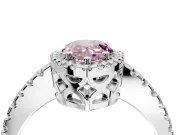 Accent Halo Engagement Ring Setting for Fancy Pink Pear-Shaped Center with Full-Length Pave Band and Prong Head in White Gold