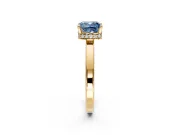 Hidden Halo Engagement Ring Setting for Fancy Blue Cushion Cut Center with Wide Flat Plain Band and Prong Head in Yellow Gold
