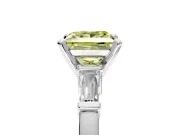 3 Stone Engagement Ring Setting for Fancy Yellow Princess Cut Center with Channel Baguette Accents and Prong Head in Platinum