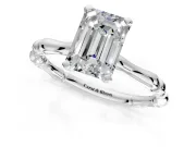 Solitaire Engagement Ring Setting for Emerald Cut Center with Bamboo Band and Prong Head in Platinum