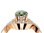 Halo Engagement Ring Setting for Fancy Green Pear-Shaped Center with Pave Infinity Twist Band and Prong Head in Rose Gold