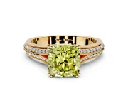 Solitaire Engagement Ring Setting for Fancy Yellow Cushion Cut Center with Pave Rail Split Shank and Prong Head in Yellow Gold