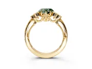 Cluster Engagement Ring Setting for Fancy Green Heart-Shaped Center with Bezel Accent Clusters and Prong Head in Yellow Gold