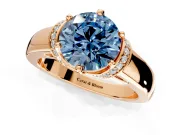 Solitaire Engagement Ring Setting for Fancy Blue Round Cut Center with Wide Band, Pave Collar and Prong Head in Rose Gold
