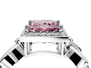 Halo Engagement Ring Setting for Fancy Pink Princess Cut Center with Floral Band and Prong Head in Sterling Silver