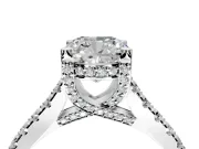 Solitaire Engagement Ring Setting for Cushion Cut Center with Widening Pave Band and Claw Prong Head in Platinum