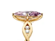 Solitaire Engagement Ring Setting for Fancy Pink Marquise Center with Accented Twist Band and Leaf Prong Head in Yellow Gold