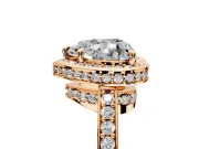 Halo Engagement Ring Setting for Heart-Shaped Center with Metal-Rimmed Halo, Pave Band and Prong Head in Rose Gold