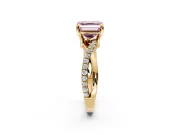 Solitaire Engagement Ring Setting for Fancy Pink Asscher Cut Center with Half-Pave Crossover Band and Prong Head in Yellow Gold