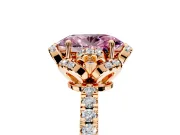 Halo Engagement Ring Setting for Fancy Pink Oval Center with Openwork Halo, Pave Band and Prong Head in Rose Gold
