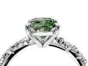 Solitaire Engagement Ring Setting for Fancy Green Cushion Cut Center with Trailing Leaf Accent Band and Prong Head in Sterling Silver