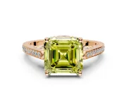 Cathedral Engagement Ring Setting for Fancy Yellow Asscher Cut Center with Antique-Style Pave Band and Prong Head in Rose Gold
