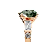 Bar-Set Engagement Ring Setting for Fancy Green Heart-Shaped Center with Tapered Baguette Accents and Prong Head in Rose Gold
