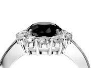 Halo Engagement Ring Setting for Fancy Black Round Cut Center with Milgrain Channel Band and Prong Head in Platinum