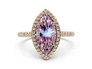 Halo Engagement Ring Setting for Fancy Pink Marquise Center with Pave Accents, Heart Basket and Prong Head in Rose Gold