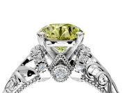 Solitaire Engagement Ring Setting for Fancy Yellow Round Cut Center with Filigree Accent Basket and Prong Head in Sterling Silver