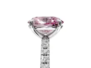 Solitaire Engagement Ring Setting for Fancy Pink Oval Center with Fine Pave Narrow Band and Prong Head in Platinum