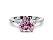 Solitaire Engagement Ring Setting for Fancy Pink Heart-Shaped Center with Bezel Station Band and Prong Head in White Gold