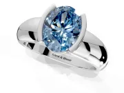 Tension Engagement Ring Setting for Fancy Blue Oval Center with Wide Flat Band and Tension Head in Platinum