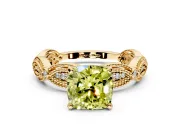 Solitaire Engagement Ring Setting for Fancy Yellow Cushion Cut Center with Marquise Panel Band and Prong Head in Yellow Gold