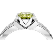 Bezel Engagement Ring Setting for Fancy Yellow Emerald Cut Center with Wide Channel-Set Band and Bezel Head in Platinum
