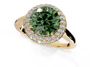 Halo Engagement Ring Setting for Fancy Green Round Cut Center with Plain Tapered Band and Prong Head in Yellow Gold