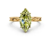 Solitaire Engagement Ring Setting for Fancy Yellow Marquise Center with Engraved Milgrain Band and Prong Head in Yellow Gold