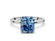 Hidden Halo Engagement Ring Setting for Fancy Blue Radiant Cut Center with Thin Round-Wire Band and Prong Head in Sterling Silver