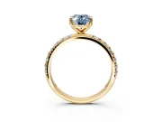 Solitaire Engagement Ring Setting for Fancy Blue Oval Center with Micro Pave Band and Prong Head in Yellow Gold
