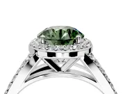 Halo Engagement Ring Setting for Fancy Green Round Cut Center with Narrow Pave Split Shank and Prong Head in Platinum