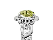 Halo Engagement Ring Setting for Fancy Yellow Round Cut Center with Open Scroll Shoulders and Prong Head in Sterling Silver