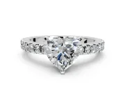 Solitaire Engagement Ring Setting for Heart-Shaped Center with Single Row Accent Band and Prong Head in Sterling Silver
