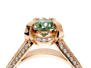 Solitaire Engagement Ring Setting for Fancy Green Pear-Shaped Center with Accented Split Shank and Prong Head in Rose Gold