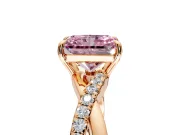 Crossover Engagement Ring Setting for Fancy Pink Radiant Cut Center with Pave and Plain Strands and Prong Head in Rose Gold